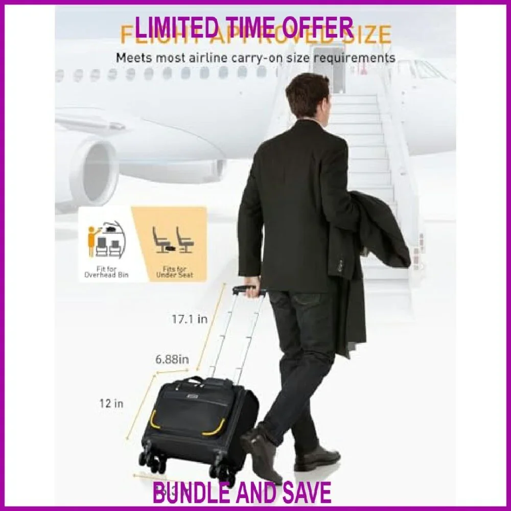 Rolling Laptop Briefcase 15.6 Inch Water Resistant Nylon Travel Bag